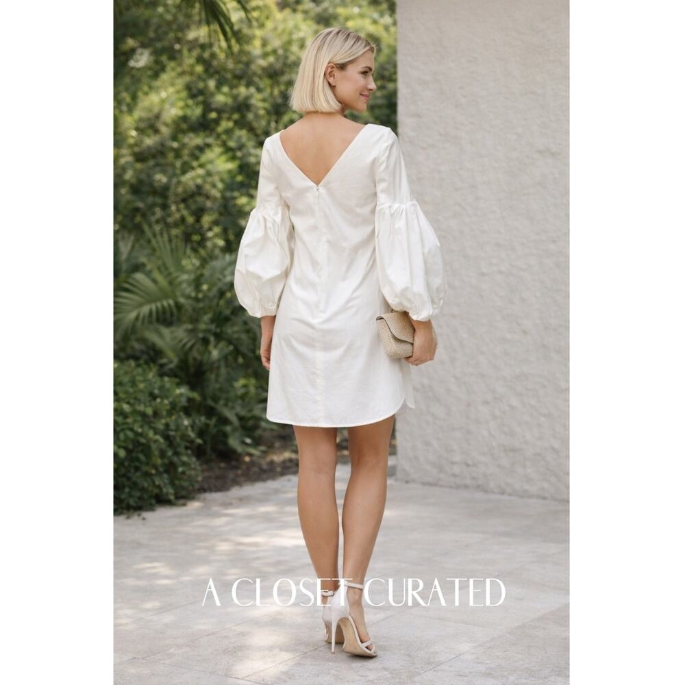 Hellessy Cotton Poplin Balloon Sleeve Mini Dress 2 Ivory - Picture 2 of 8